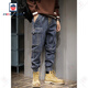 AEMAPE jeans men's spring and summer elastic elastic waist American retro loose tie feet workwear trendy brand casual trendy harem pants blue and gray S suitable for 100-115Jin [Jin equals 0.5 kg]