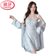 浪莎（LangSha）轻奢性感睡衣带胸垫禁欲系女纯欲睡裙新款秋冬款冰丝家居服女款 XS6227蓝色 M 【建议100斤内】