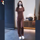 Woodpecker Fashion Sportswear Set for Women 2025 Summer New Fashionable and Fashionable Casual Age Reducing Professional Wide Leg Pants Two-piece Set Light and Coffee Color [Top + Pants] Set Thin M [Suggestions 80-95]