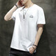 
RVFAN men's short-sleeved T-shirt in summer solid color youth fashion loose round neck pullover casual versatile base shirt large size T733 gray XL