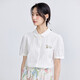 茵曼（INMAN）纯棉文艺绣花短袖白衬衫女2025夏季舒适百搭通勤翻领衬衣上衣 珍珠白 L
