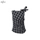 
Eifli (eifini) Eifli sleeveless checked right shoulder strap waist pleated slim shirt small top for women 2025 summer new style Navy M
