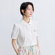 茵曼（INMAN）纯棉文艺绣花短袖白衬衫女2025夏季舒适百搭通勤翻领衬衣上衣 珍珠白 L