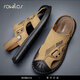 rowilcs brand men's sandals for summer new style teenager Baotou waterproof sandals driving outside wearing anti-slip beach shoes for men Khaki 1018 [official flagship model] 38