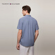 TOMMY HILFIGER【透气府绸】夏季男纯棉商务休闲复古格纹短袖衬衫外套35440 蓝白格纹C5J 2XL （推荐：180-200斤）