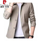 Pierre cardin spring and autumn comfortable men's casual jacket suit middle-aged and young people solid color lapel thin Korean slim windbreaker jacket black 1048 L [recommended 110-130 Jin [Jin equals 0.5 kg]]