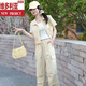 Victoria's style 2025 summer new fashion short-sleeved jacket + suspender vest + casual pants three-piece set small fragrance style suit for women light blue M