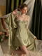 MOKITOUL sexy pajamas for women Spring and Autumn Ice Silk 2025 new style with chest pad set suspender nightgown pure summer mustard green J693# (sling skirt) M size equal size