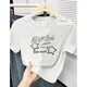 Weiße europäische T-Shirt-Frauen-Front-Schulter Kurzarm 2025 Sommer neuer schlanker reiner Baumwollsternbuchstaben drucken oben weiß grau (85-105jin [Jin gleich 0,5 kg]))