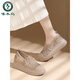 
Woodpecker thick-soled fisherman shoes for women 2025 summer thin hollow cloth shoes lace mesh breathable and high casual single shoes for women JST 1283 khaki (heel height 4CM) 35