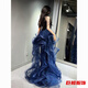 Tromlfz temperament evening dress skirt for women light luxury niche high-end host birthday coming-of-age ceremony elegant violin performance suit blue S