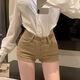Zhenxiqi's new high-waist elastic tight-fitting butt-hugging shorts for women in summer, slim and versatile, micro-flared casual hot pants, trendy, light khaki, XL, one size too small