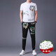 JEEP SPIRIT casual suit men's summer short-sleeved mulberry silkworm ice silk handsome match with Korean style fashion print trend 9227 black M 165
