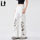 : Chocoolate It Multipocket-Arbeitsjeans für Frauen im Sommer 2025 neuer Stil personalisierter Graffiti-Weitbein-Hosen weiß [offizieller Authentic] xs