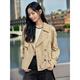 Jiuzi Annako Retro British Style Lapel Collar Drawstring Short Ageless Windbreaker Jacket Women's Autumn Khaki - Second Batch KWFQ41203 M