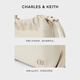 
CHARLES/KEITH [Discount] CHARLES/KEITH Bucket Bag SL2-50782340 Soft Leather Drawstring Cloud Bag Pink White Chalk