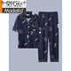 Modal Herren Pyjamas für sommerliche kurzärmelige, reine Baumwolle dünne, lockere Plus-Size-Casual Youth Home Clothing-Anzüge können außerhalb der G3884 Blue-Short-Ärmeln 2xL getragen werden [empfohlen 140-160jin [Jin gleich 0,5 kg]]