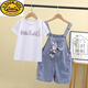 
G.DUCKKIDS Girls Denim Overalls Set 2024 Summer New Style Medium Large Children's Thin Shorts Single-piece Overalls 120 Recommended height 110 cm