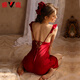 Yalu High-End sexy Pyjamas für Frauen Pure Desire Ice Seiden Frühling und Herbst Hosentender Nachthemd Sommernachthemd Feel New Summer Style 6629 Single Rock Champagner Farbe M.