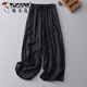 Woodpecker cotton linen polka dot wide-leg pants for women in summer elastic waist lace draped slim casual pants linen nine-point straight pants gray M [90-115Jin[Jin equals 0.5 kg]]