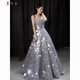 Mei Anjia starry sky sequined evening dress with light luxury temperament annual meeting host engagement wedding dress toasting dress bride silver sequin style XL