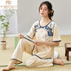 Madallo women's short-sleeved pajamas set for summer thin trousers in summer new Chinese style cotton home clothes can be worn outside LZY9905 M (recommended 75-95Jin [Jin equals 0.5 kg])