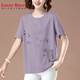 LOVER RUCCI Middle-aged Women's Pure Cotton Short Sleeve T-shirt 2025 New Summer Mom Elderly Clothes Large Size Women's Loose Top Light Gray 6626 5XL