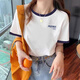 Pierre Cardin T-Shirt Sommer 2025 Neues kontrastierendes T-Shirt für Frauen kurzärmelig, vielseitig, trendy lose schlankes Top INS Trendy Women KC693 Blue Collar S