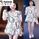 Woodpecker Fashion Suit Set for Women 2025 Summer New Small and Fashionable Age Reducing Dress Short Sleeve Shorts Two-piece Set White Flower M [Suggested 100 Jin [Jin equals 0.5 kg]]