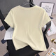 Camiseta de cuello en V de seda Cypress 2025 Summer Nueva ropa para mujeres Fit de moda y temperamento delgado Dama que viaja