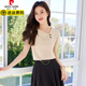 Pierre cardin chiffon shirt for women in summer short-sleeved thin 2025 new style sexy temperament small versatile fashion two-piece set black skirt 1098 S