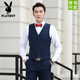 
Playboy (PLAYBOY) best man dress for brothers summer vest long sleeve shirt dress wedding groom wedding large size suit three-piece set white short shirt + black trousers gift bow tie-huahua XL