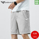 FALAMONE Armania Summer Casual Five-Cut Shorts Men's Youth Pure Cotton Loose Thin Beach Pants 9215-Naked Blue M_Suitable for 90-105Jin[Jin equals 0.5 kg]