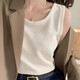 New summer suspender vest for women wearing inner and outer bottoming shirts, fashionable waffle splicing design sleeveless tops, B167-white L Recommended 105-115Jin [Jin equals 0.5 kg]