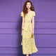 Feimeng Yigan's age-reducing set of women's summer design ruffled waist top lace pleated skirt goose yellow M