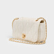 Charles/Keith Fashion Diamond Cadena de un solo hombro Crossbody Bag Square Bag Cumpleaños CK2-20671747 Tweed de crema BLANCA S BLANCO S