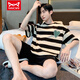 
Catman (MiiOW) pure cotton pajamas men's summer short-sleeved shorts for young students thin summer large-size pure cotton home clothing set D1996 (A679) L (110-130Jin [Jin equals 0.5 kg])
