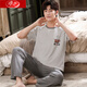 Langsha Pajamas de hombres de algodón puro para pantalones de manga corta de verano, juego delgado de gran tamaño de gran tamaño, se puede usar la ropa de casa de verano fuera de los hombres [pantalones de manga corta] 3523# cuadrícula azul claro l estándar [95-120Jin [Jin equivale a 0.5 kg]]