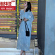 维多利亚的格调度假风气质重工刺绣棉麻连衣裙女2025夏季新款宽松显瘦优雅中长裙 浅蓝色 S 建议105斤以内