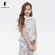 POLOWALK 100% cotton children's clothing girls short-sleeved shirt 2025 summer new printed versatile top blue 120