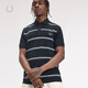 Fred PerryFREDPERRY Men's Casual POLO Shirt 2025 Summer Lapel Double Striped Wheat Ear Embroidered Short Sleeve M9905 Navy NYX L