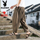 Playboy (PLAYBOY) ice silk wide-leg pants men's nine-point pants men's pants Chinese style bloomers large size loose harem pants khaki 2XL 145-160Jin [Jin equals 0.5 kg]