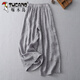 Woodpecker cotton linen polka dot wide-leg pants for women in summer elastic waist lace draped slim casual pants linen nine-point straight pants gray M [90-115Jin[Jin equals 0.5 kg]]