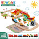 Wooden dinosaur winding mountain track car electric remote control train toy children assembly gift boy 3 Dinosaur volcanic track electric + color box official standard configuration