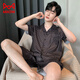 Cat men pajamas men ice silk summer new comfortable cardigan short-sleeved casual simple men's home clothing suit can be worn outside QY-YMD6626-Set-Men L suitable for 110-130Jin [Jin equals 0.5 kg]