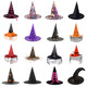 Halloween Hat Witch Party Decoration Corner Mesh Pumpkin Print Magician Witch Hat Black Pointed Wizard Hat Pleated Witch Hat-Black One Size