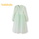 Balabala Children's Clothing Children's Dress Autumn and Winter Girls Woolen Splicing Mesh Princess Dress Western Fashionable Sweet Green Tone 00344 140