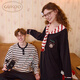 Gukoo Couple Pajamas Spring and Autumn Women's New Nightgown Disney Cotton Men's Home Clothes Set Can Be Weared Outside C Black Couple Home Clothes S Women