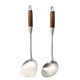 Fat Donglai thickened 316 stainless steel kitchen utensil set for home kitchen cooking spatula and ladle, German 316 material, wood grain plastic handle, spatula + soup spoon + frying spatula + colander, 4-piece set (