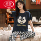 浪莎（LangSha）睡衣女夏季套头纯棉短袖长裤胖加肥加大码宽松200斤卡通家居服 3519白龙猫短-袖长-裤 M 标准女 80-100斤
